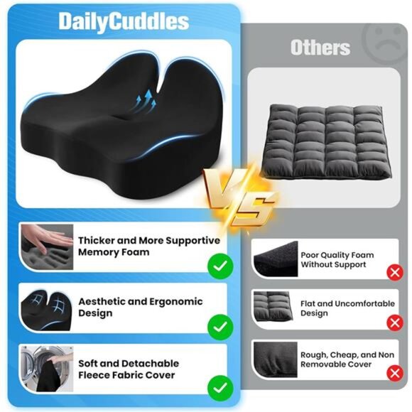 Memory Foam Office Chair Cushion Tailbone Hip Sciatica Pain Relief Seat Pad - Picture 5 of 8